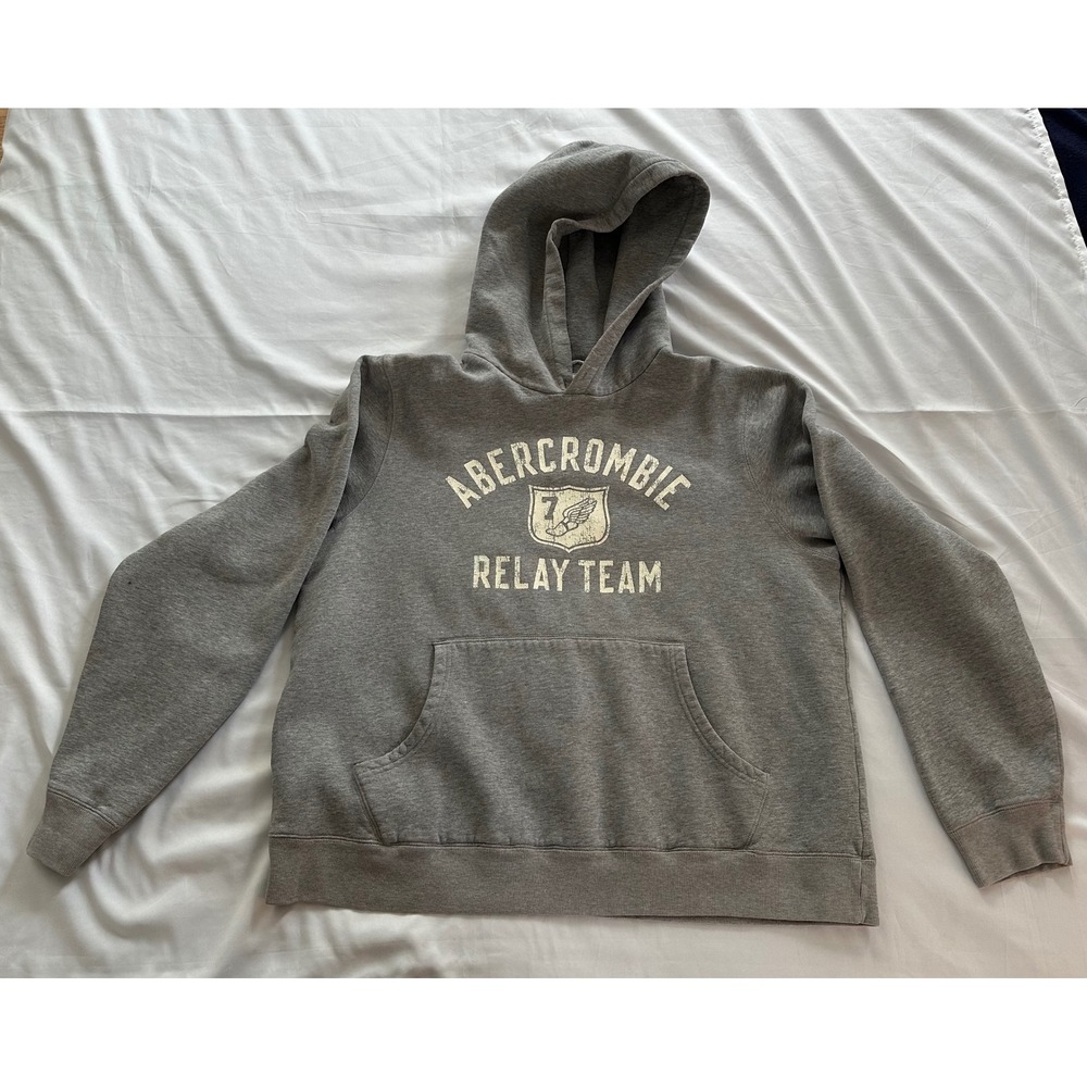 Abercrombie Fitch‎ Relay Team Gray Hoodie Sweatshirt Mens Size Large